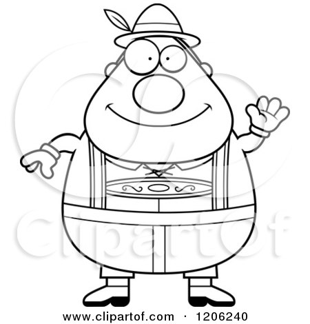 Cartoon of a Black and White Happy Chubby Oktoberfest German Man Waving - Royalty Free Vector Clipart by Cory Thoman
