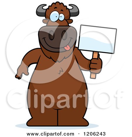 Cartoon of a Buffalo Holding a Sign - Royalty Free Vector Clipart by Cory Thoman