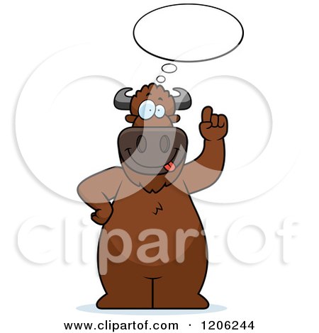 Cartoon of a Buffalo with an Idea - Royalty Free Vector Clipart by Cory Thoman