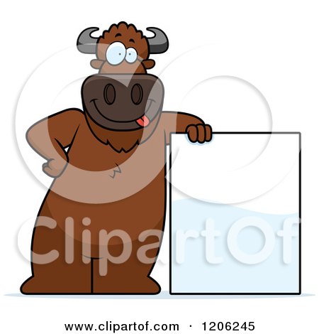 Cartoon of a Buffalo Leaning on a Sign Board - Royalty Free Vector Clipart by Cory Thoman