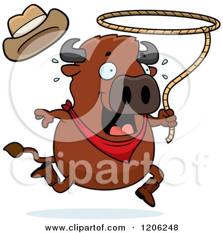 Cartoon of a Running Chubby Rodeo Buffalo - Royalty Free Vector Clipart by Cory Thoman