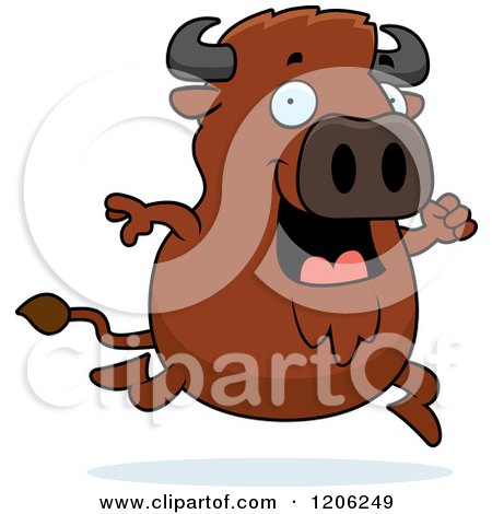 Cartoon of a Running Chubby Buffalo - Royalty Free Vector Clipart by Cory Thoman