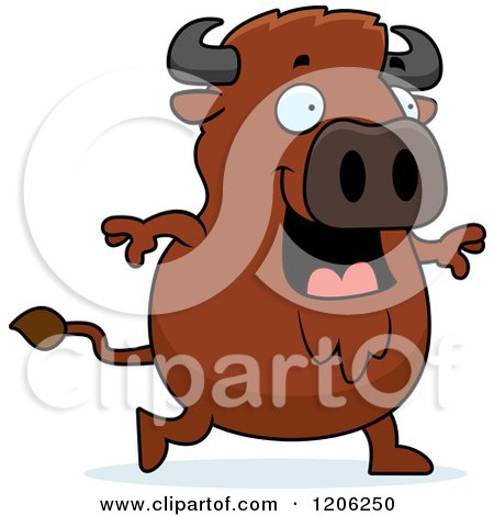 Cartoon of a Chubby Buffalo Walking - Royalty Free Vector Clipart by Cory Thoman