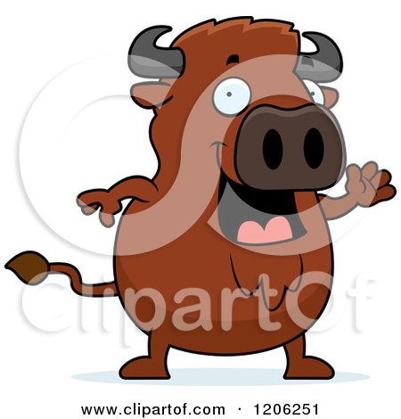 Cartoon of a Chubby Buffalo Waving - Royalty Free Vector Clipart by Cory Thoman