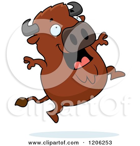 Cartoon of a Chubby Buffalo Jumping - Royalty Free Vector Clipart by Cory Thoman