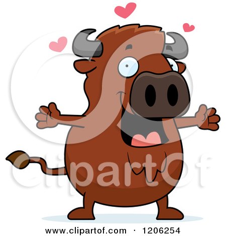 Cartoon of a Chubby Buffalo Wanting a Hug - Royalty Free Vector Clipart by Cory Thoman