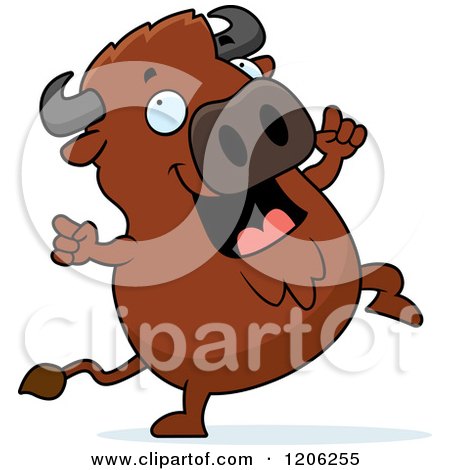 Cartoon of a Chubby Buffalo Doing a Happy Dance - Royalty Free Vector Clipart by Cory Thoman