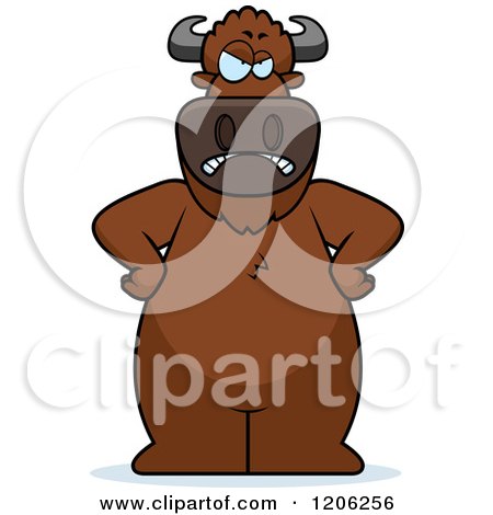 Cartoon of a Mad Buffalo with Hands on His Hips - Royalty Free Vector Clipart by Cory Thoman