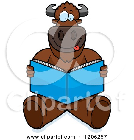 Cartoon of a Buffalo Reading a Book - Royalty Free Vector Clipart by Cory Thoman