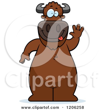 Cartoon of a Waving Buffalo - Royalty Free Vector Clipart by Cory Thoman