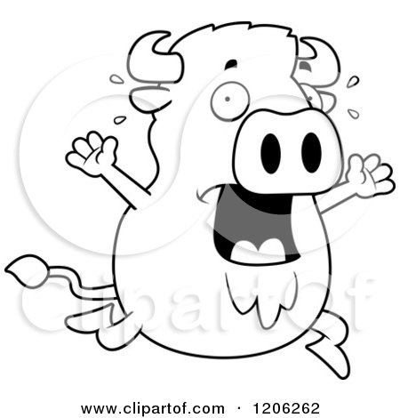 Cartoon of a Black And White Scared Chubby Buffalo - Royalty Free Vector Clipart by Cory Thoman