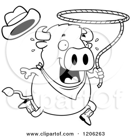 Cartoon of a Black And White Running Chubby Rodeo Buffalo - Royalty Free Vector Clipart by Cory Thoman
