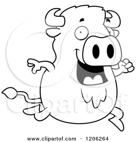 Cartoon of a Black And White Running Chubby Buffalo - Royalty Free Vector Clipart by Cory Thoman