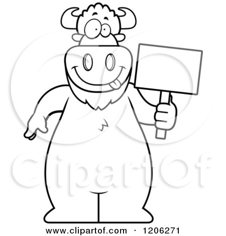Cartoon of a Black And White Buffalo Holding a Sign - Royalty Free Vector Clipart by Cory Thoman