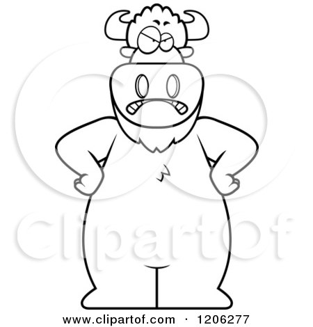 Cartoon of a Black And White Mad Buffalo with Hands on His Hips - Royalty Free Vector Clipart by Cory Thoman