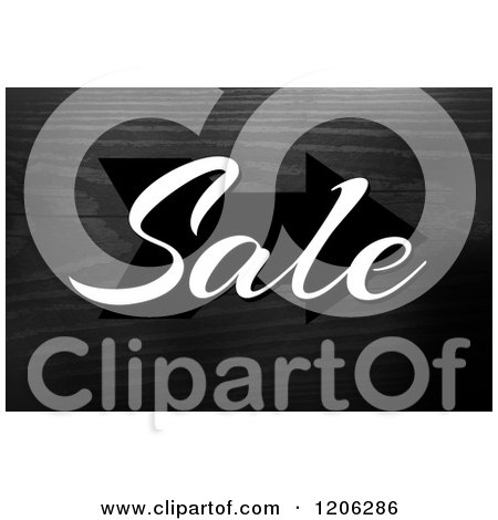 Clipart of White SALE Text over a Black Arrow on Wood - Royalty Free Illustration by Arena Creative