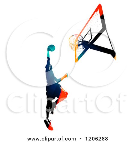 Clipart of a High Contrast Basketball Player Slam Dunking - Royalty Free Illustration by Arena Creative