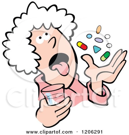 Cartoon of a Pill Popper Granny - Royalty Free Vector Clipart by Johnny Sajem