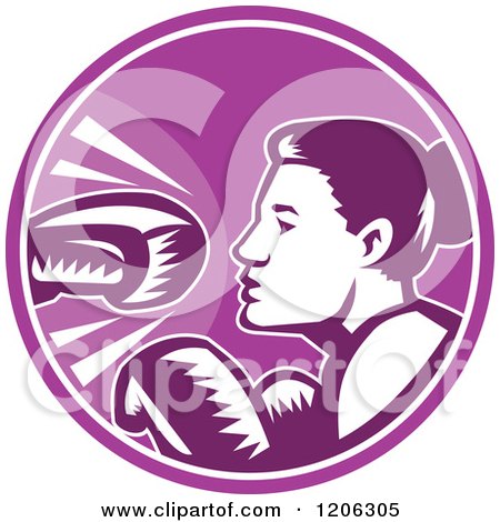 Clipart of a Retro Woodcut Female Boxer Circle - Royalty Free Vector Illustration by patrimonio