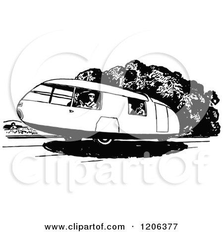 Clipart of a Vintage Black and White Three Wheeled Vehicle - Royalty Free Vector Illustration by Prawny Vintage