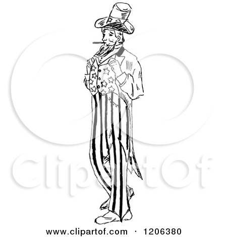 Clipart of a Vintage Black and White Uncle Sam - Royalty Free Vector Illustration by Prawny Vintage
