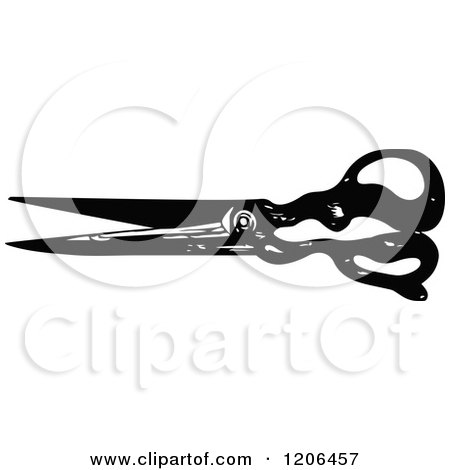 Clipart of a Vintage Black and White Pair of Scissors - Royalty Free Vector Illustration by Prawny Vintage