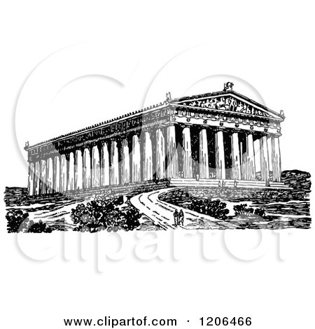 Clipart of a Vintage Black and White Couple at the Parthenon - Royalty Free Vector Illustration by Prawny Vintage