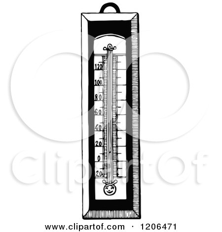 Clipart of a Vintage Black and White Wall Thermometer - Royalty Free Vector Illustration by Prawny Vintage