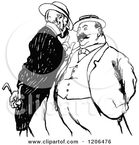 Clipart of Vintage Black and White Men Talking - Royalty Free Vector Illustration by Prawny Vintage