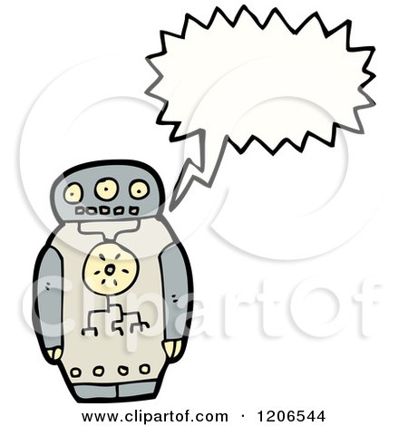 Cartoon of a Robot Speaking - Royalty Free Vector Illustration by lineartestpilot