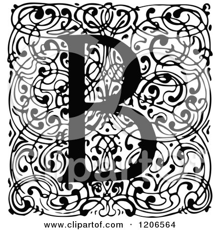 Clipart of a Vintage Black and White Monogram B Letter over Swirls - Royalty Free Vector Illustration by Prawny Vintage
