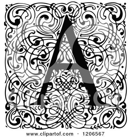 Clipart of a Vintage Black and White Monogram a Letter over Swirls - Royalty Free Vector Illustration by Prawny Vintage