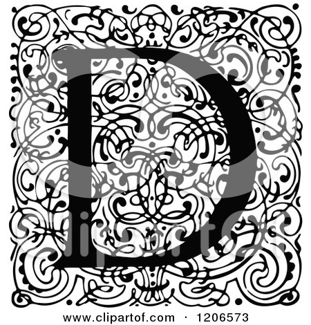 Clipart of a Vintage Black and White Monogram D Letter over Swirls - Royalty Free Vector Illustration by Prawny Vintage