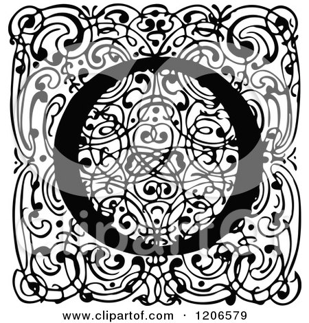 Clipart of a Vintage Black and White Monogram O Letter over Swirls - Royalty Free Vector Illustration by Prawny Vintage