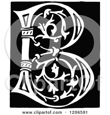Clipart of a Vintage Black and White Monogram Letter B - Royalty Free Vector Illustration by Prawny Vintage