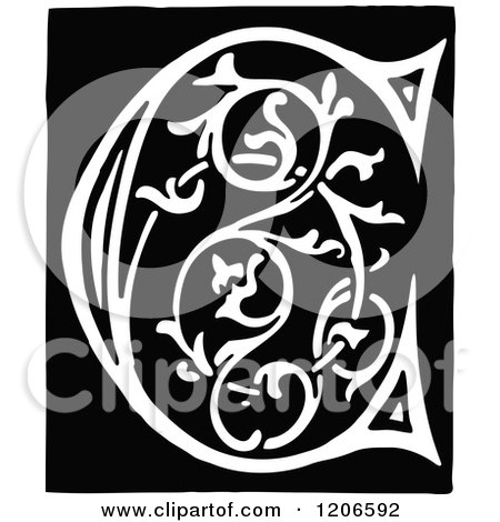 Clipart of a Vintage Black and White Monogram Letter C - Royalty Free Vector Illustration by Prawny Vintage