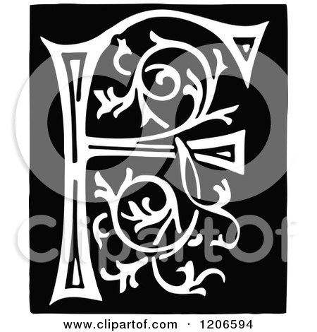 Clipart of a Vintage Black and White Monogram Letter F - Royalty Free Vector Illustration by Prawny Vintage