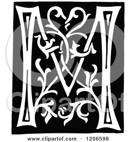 Clipart of a Vintage Black and White Monogram Letter M - Royalty Free Vector Illustration by Prawny Vintage