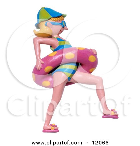 3d Swimming Girl In A Bathing Suit And Pink Inner Tube Posters, Art Prints