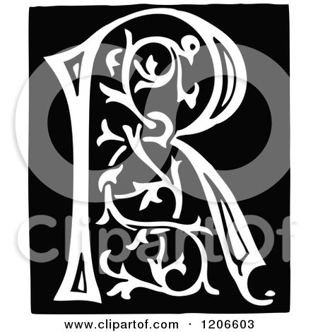Clipart of a Vintage Black and White Monogram Letter R - Royalty Free Vector Illustration by Prawny Vintage