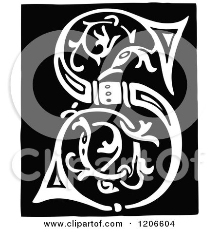 Clipart of a Vintage Black and White Monogram Letter S - Royalty Free Vector Illustration by Prawny Vintage