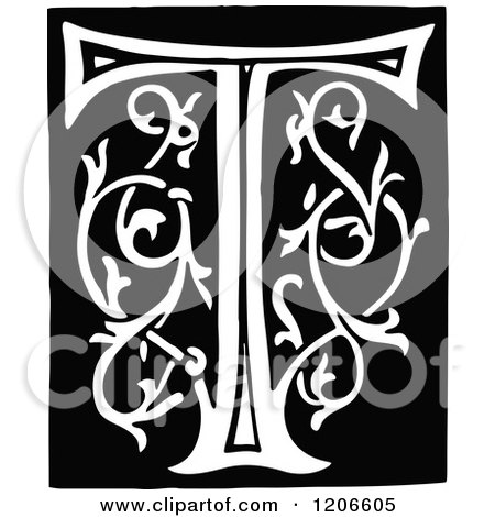 Clipart of a Vintage Black and White Monogram Letter T - Royalty Free Vector Illustration by Prawny Vintage