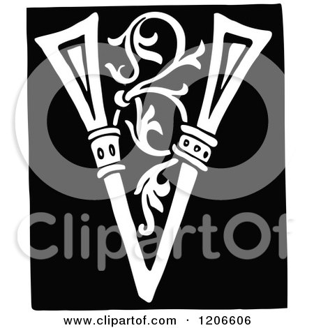 Clipart of a Vintage Black and White Monogram Letter V - Royalty Free Vector Illustration by Prawny Vintage