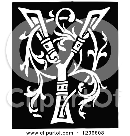 Clipart of a Vintage Black and White Monogram Letter Y - Royalty Free Vector Illustration by Prawny Vintage