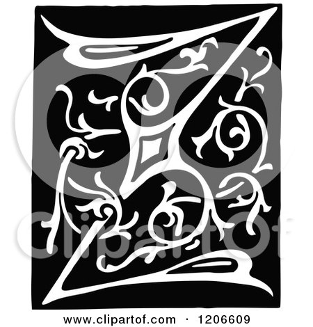 Clipart of a Vintage Black and White Monogram Letter Z - Royalty Free Vector Illustration by Prawny Vintage