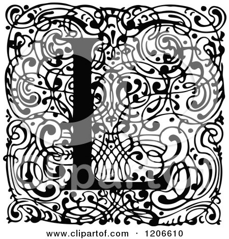 Clipart of a Vintage Black and White Monogram L Letter over Swirls - Royalty Free Vector Illustration by Prawny Vintage