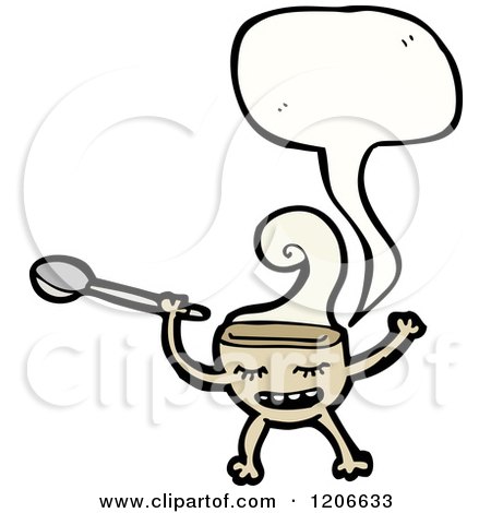 Cartoon of a Steaming Bowl of Food Speaking - Royalty Free Vector Illustration by lineartestpilot