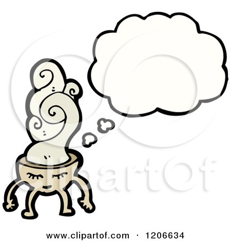 Cartoon of a Steaming Bowl of Food Thinking - Royalty Free Vector Illustration by lineartestpilot