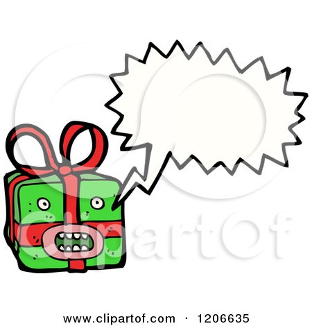 Cartoon of a Christmas Gift Speaking - Royalty Free Vector Illustration by lineartestpilot