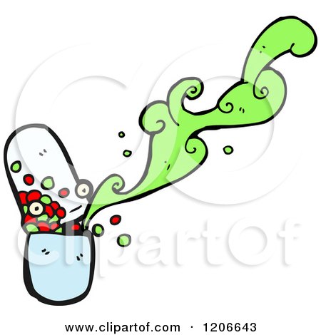 Cartoon of a Fuming Pill Capsule - Royalty Free Vector Illustration by lineartestpilot
